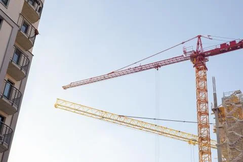 Construction site, building and cranes Stock Photos