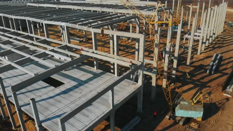 Construction site. Building area of new industrial factory, warehouse or storage Video stock 163254700