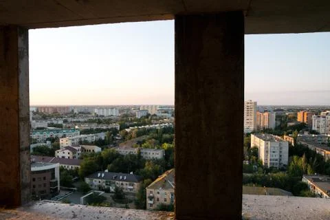 Construction site building with cement material structure Foto stock