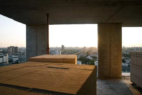 Construction site building with cement material structure Stock Photos