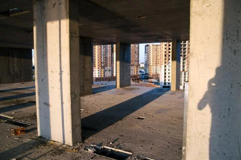 Construction site building with cement material structure Stock Photos
