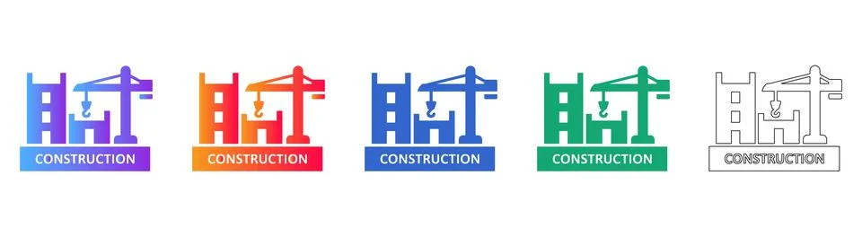 Construction Site Building Cranes Icon Set Illustrazione stock