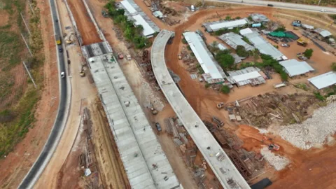 Construction site building cross intersection bridge Stock Footage 335669021