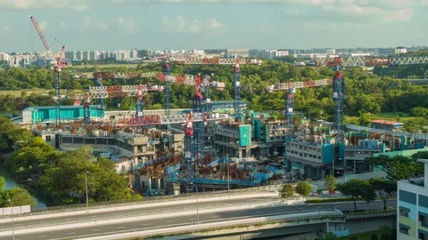 Construction site building high rise apartments in Singapore, time-lapse clip Stock Footage 124451133