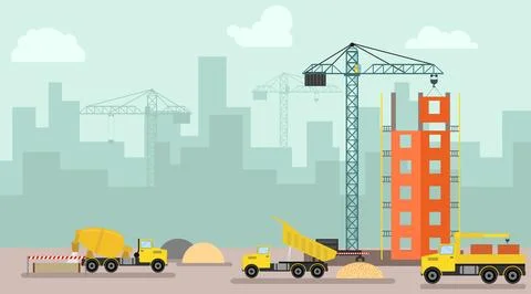 Construction site, building a house. Building poster in modern style. Stock Illustration