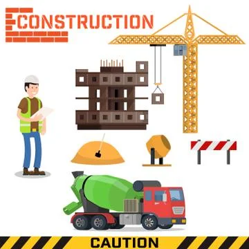 Construction site, building a house - vector flat illustration Stock Illustration