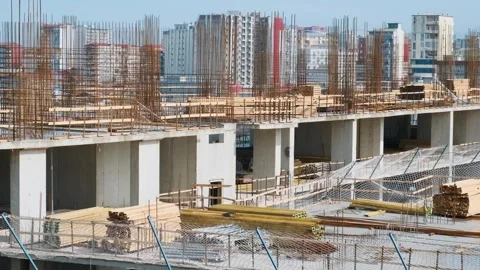 Construction site of building modern multi-storey house with construction Stock Footage 269055226