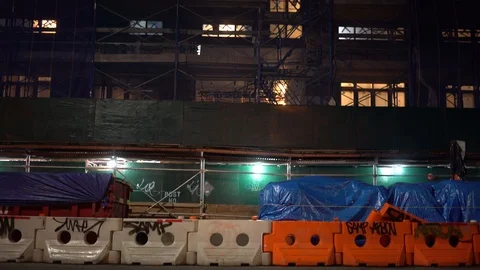Construction site building with roadblocks Vídeo Stock 93182527