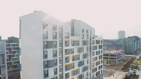 Construction site, building work process modern an apartment panel house on town Stock Footage 157624003