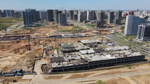 Construction site with buildings under construction, aerial view Stock Footage 169167775