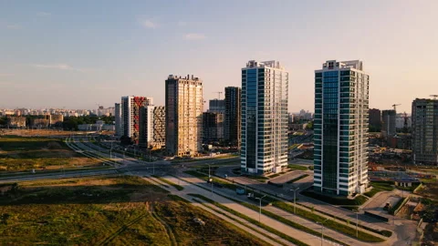 Construction site with buildings under construction. Tower cranes in action. Stock Footage 203915983