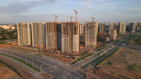 Construction site with buildings under construction. Tower cranes in action. Vídeos de archivo 203919134