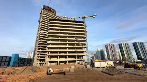 Construction site with buildings under construction. Skyscraper construction Stock Footage 275346430