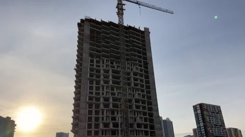 Construction site with buildings under construction. Tower cranes in action. Stock Footage 275346528