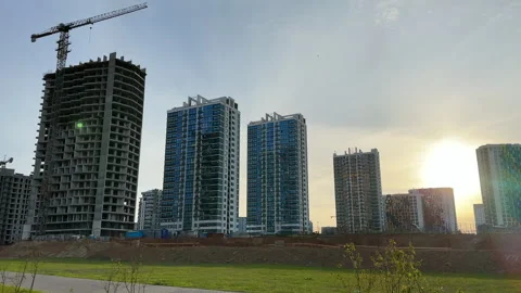 Construction site with buildings under construction. Skyscraper construction Stock Footage 275346981