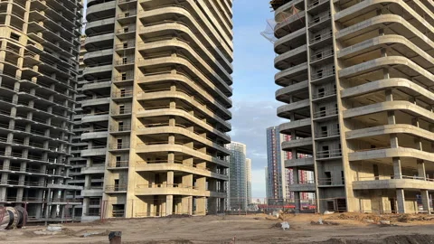 Construction site with buildings under construction. Skyscraper construction Stock Footage 275347018