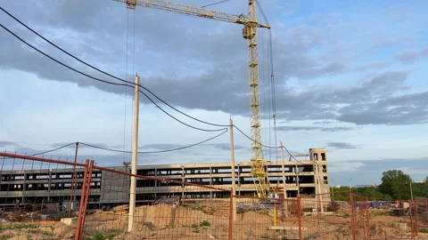 Construction site with buildings under construction. Tower cranes in action. Stock Footage 275347704