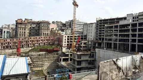 Construction site. Built new high-rise residential building. Stock Photos