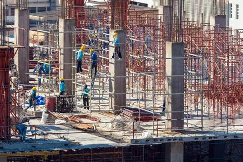 Construction site busy operate in beginning of building Stock Photos