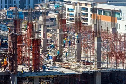 Construction site busy operate in beginning of building Stock-Fotos