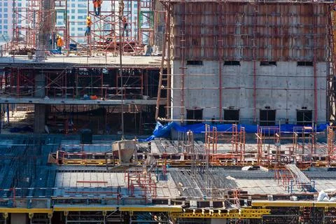 Construction site busy operate in beginning of building Stock Photos