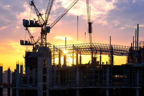 Construction site busy operate in beginning of building Stock Photos