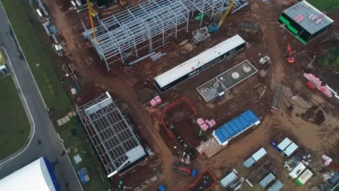Construction site with carcasses for workshops and truck Видео 138208853