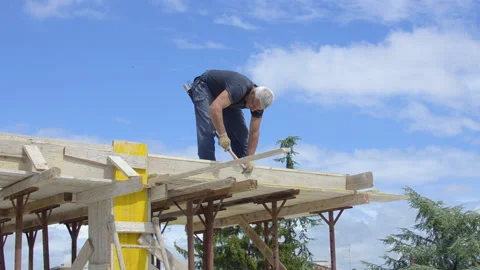 Construction Site - Carpentry Formwork Concrete Slab Structure Banchinaggio Video stock 143281190