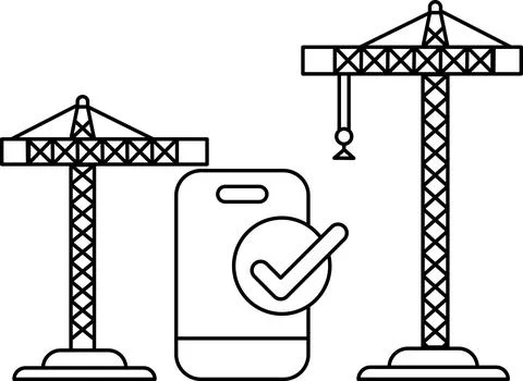 A construction site with a cell phone and a check mark on it Stock Illustration