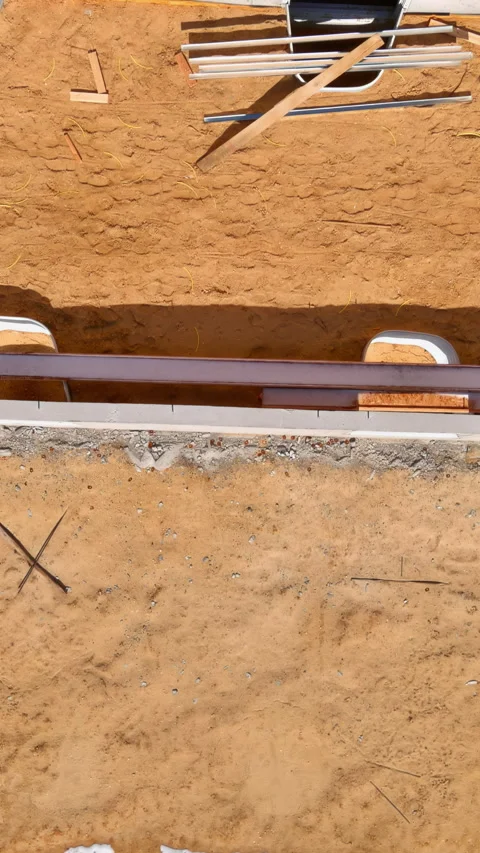 On construction site, cement blocks have been installed as a foundation for Stock Footage 262794309