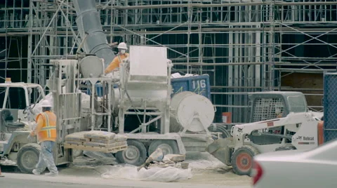 Construction Site Cement Machine - Super Slow Motion 240FPS - Los Angeles, CA Stock Footage 63370685