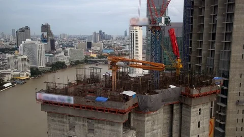 Construction site on Chao Phraya riverside Bangkok, Time lapse 스톡 동영상 77735866