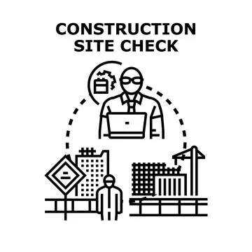 Construction site check concept with engineer supervising development イラスト素材