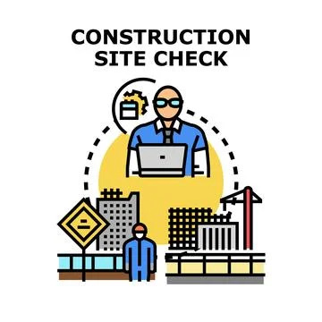 Construction site check concept with engineer supervising development Stock Illustration