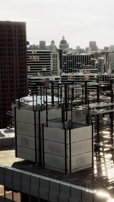 Construction site in a city with buildings in the background during the day Stock Footage 337935901