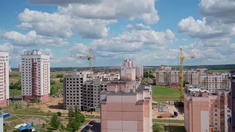 Construction Site in the city view. Two working cranes Stock Footage 278666634