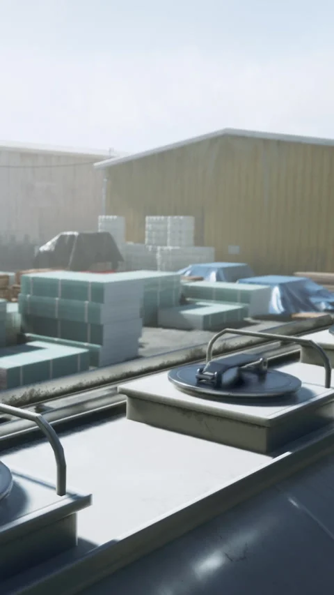 Construction site on a clear day with building materials and tools in view Stock Footage 337968809