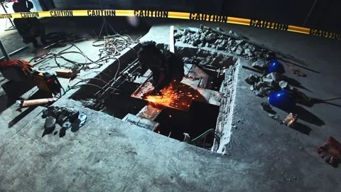 A construction site with a close-up of the welding process with sparks. Stock Footage 319470834