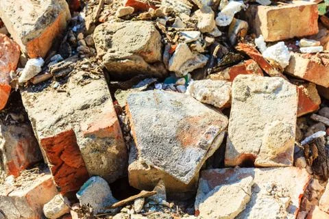 Construction site. closeup stack of old bricks. Stock Photos