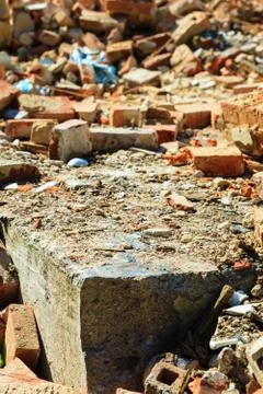 Construction site. closeup stack of old bricks. Stock Photos