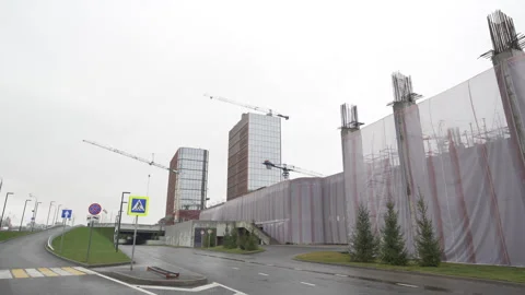 Construction site with columns located beside highway Stock-Footage 326445551