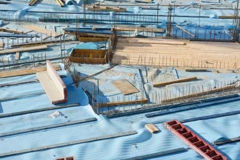 Construction Site Composition with Blue Sheet Stock Photos