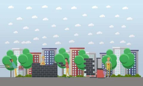 Construction site concept vector illustration in flat style Stock Illustration