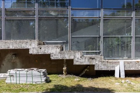 Construction Site with Concrete Structure and Glass Facade Stock Photos