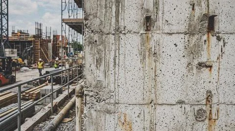 Construction site with concrete wall. Fotos Stock