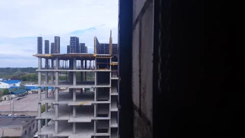 Construction site, construction of an apartment building. Stock Footage 345832140