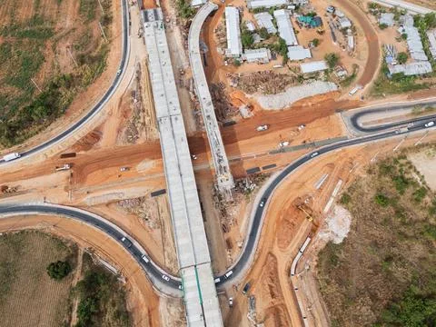 The construction site before the construction of the concrete bridge over t.. Stock Photos