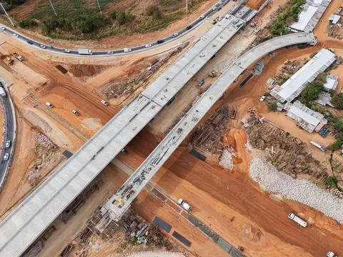 The construction site before the construction of the concrete bridge over t.. Foto stock