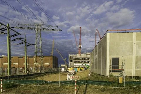 A construction site with construction cranes Fotos Stock