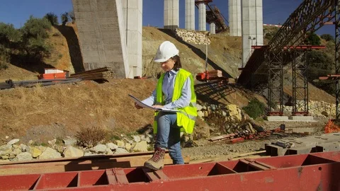 Construction Site, Construction, Engineer, Working, Bridge, Standing, Wide Shot, Stock-Footage 95818808